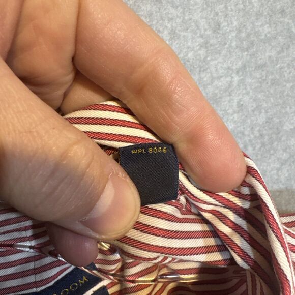 Club Room Red‎ Striped Mens Reg Fit Button Down Long Sleeve Shirt Sz17 34/35 XL - Picture 5 of 9